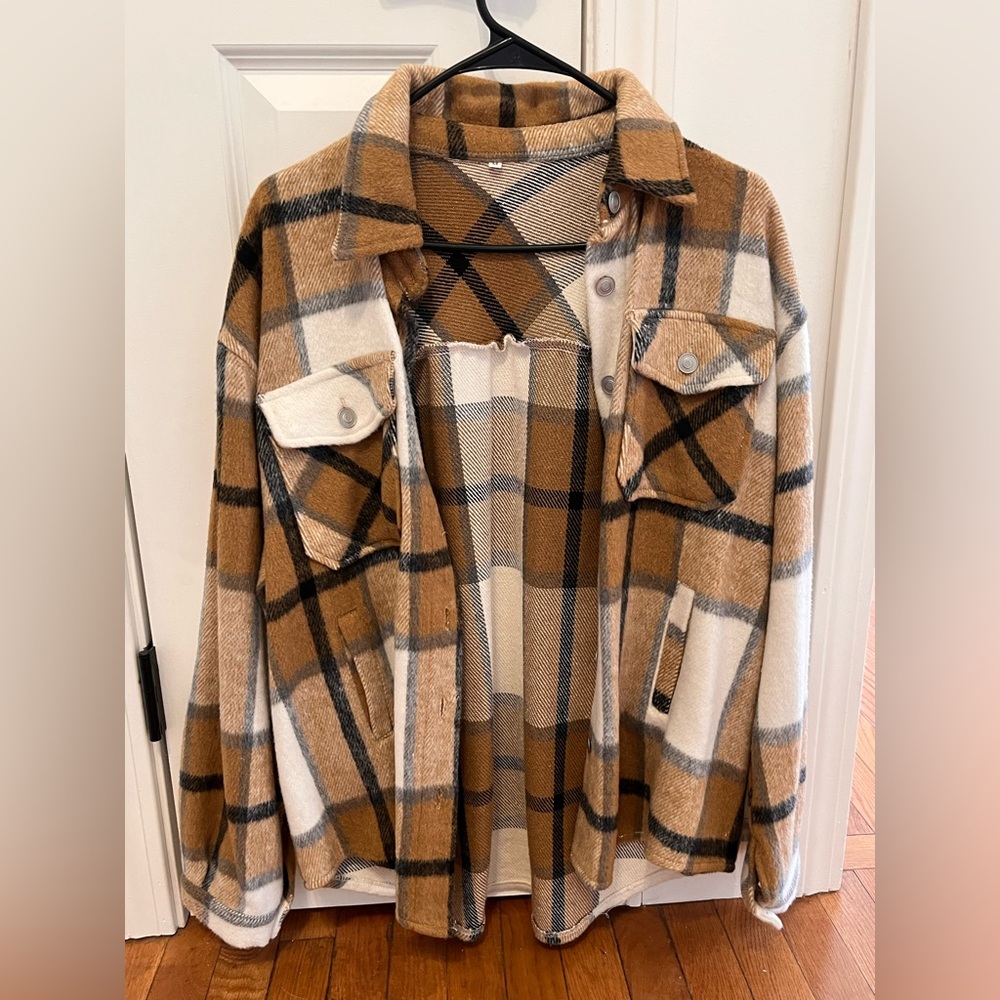 Plaid Tan and White Women's Jacket